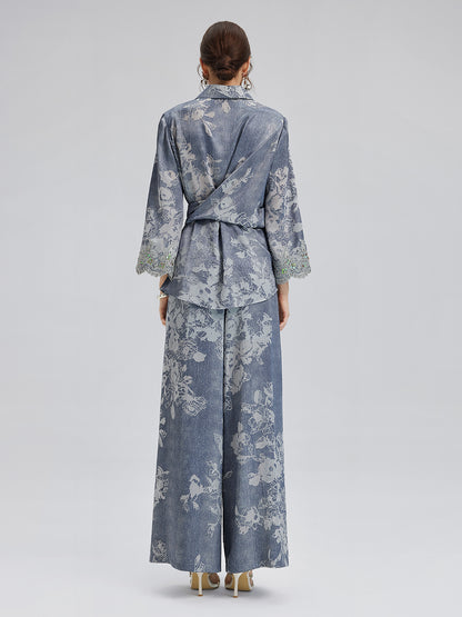 Burnout Floral Drawstring Pants