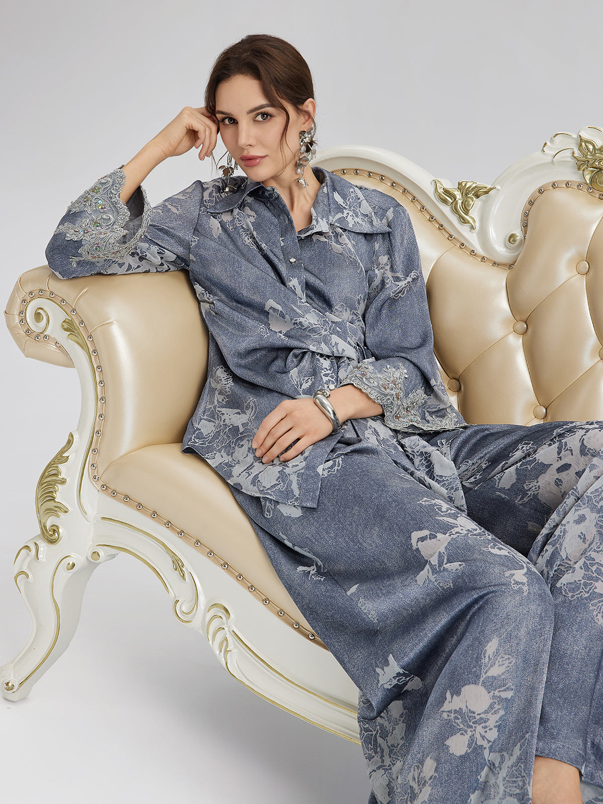 Burnout Floral Drawstring Pants