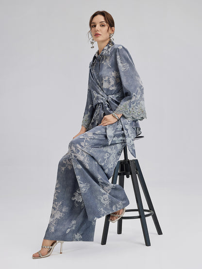 Burnout Floral Drawstring Pants