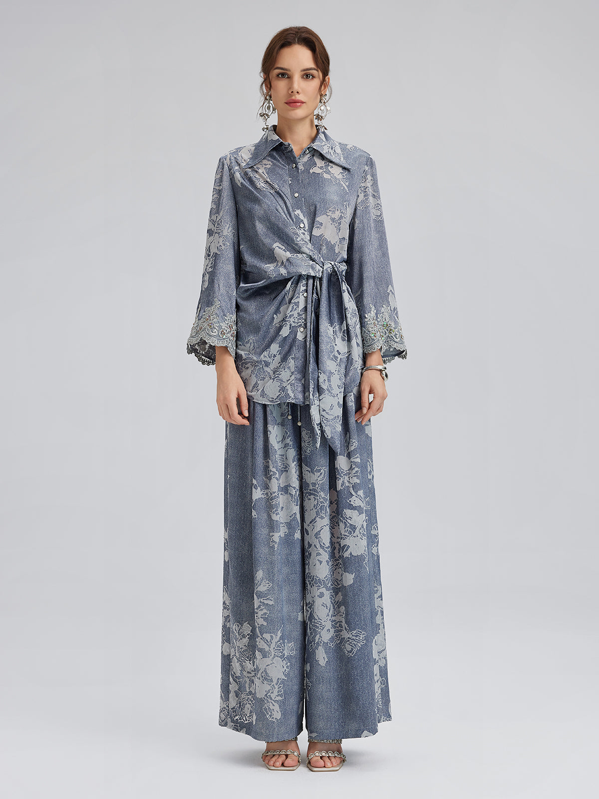 Burnout Floral Drawstring Pants