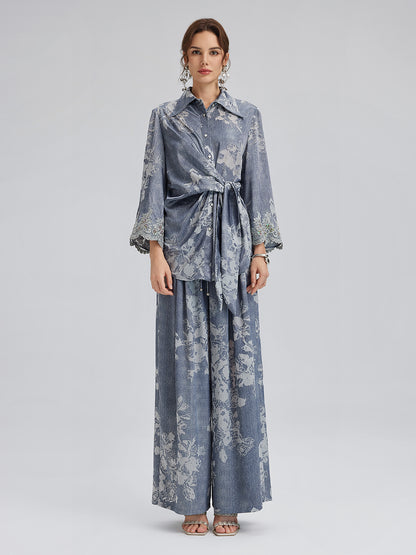 Burnout Floral Drawstring Pants