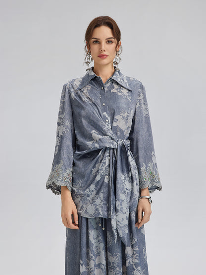 Burnout Floral Tie-Front Shirt