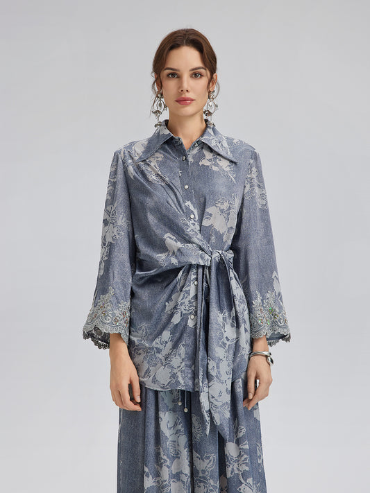 Burnout Floral Tie-Front Shirt