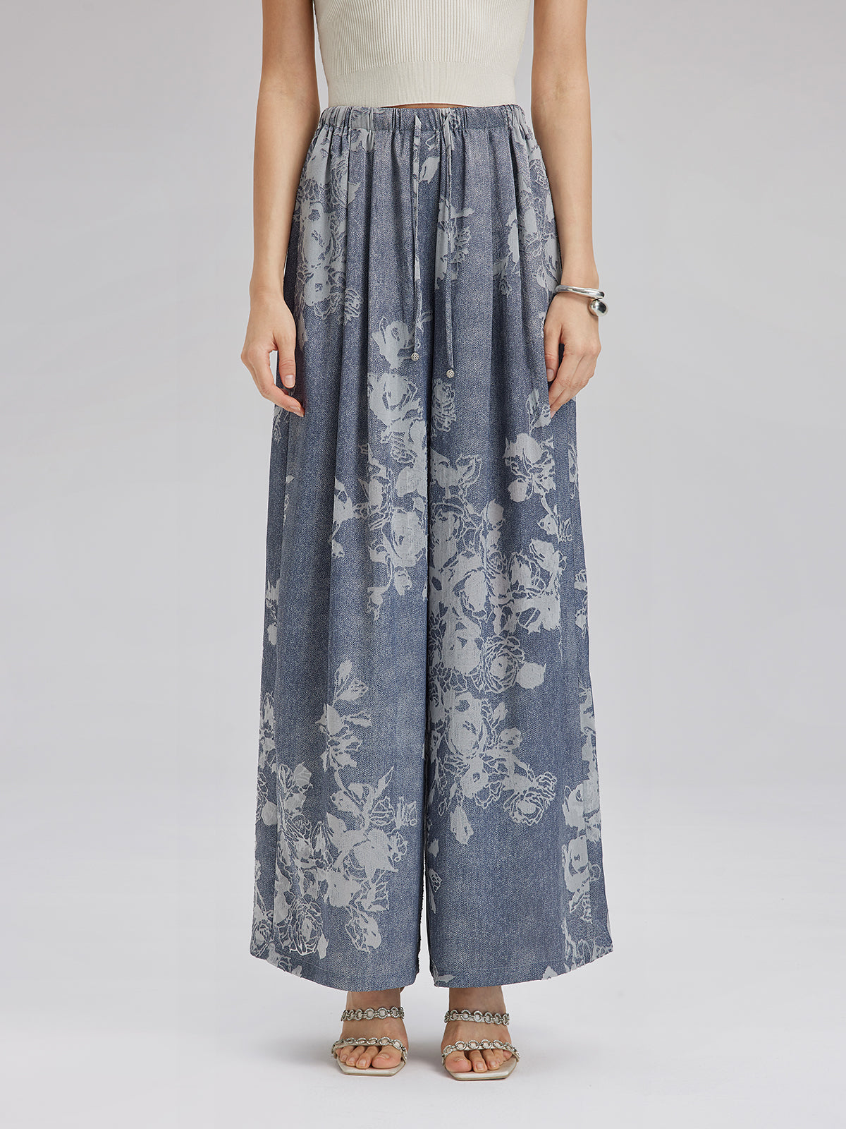 Burnout Floral Drawstring Pants