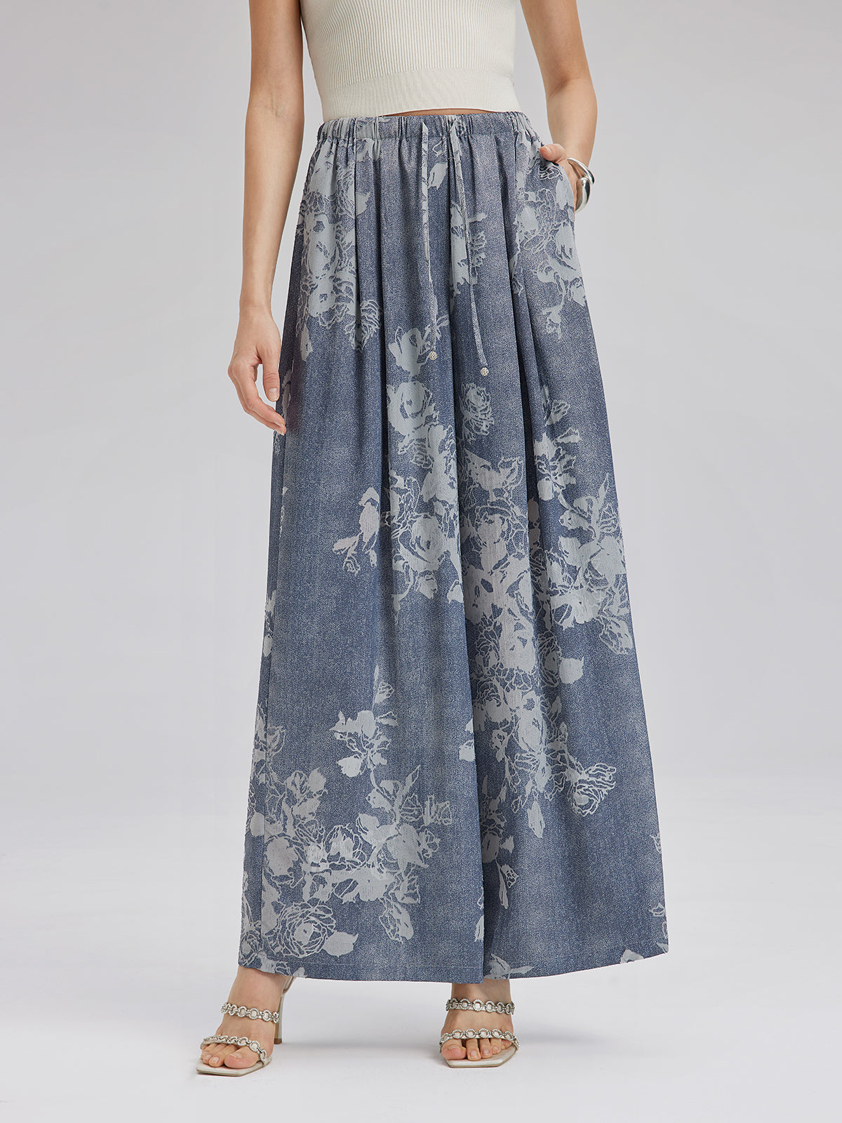 Burnout Floral Drawstring Pants