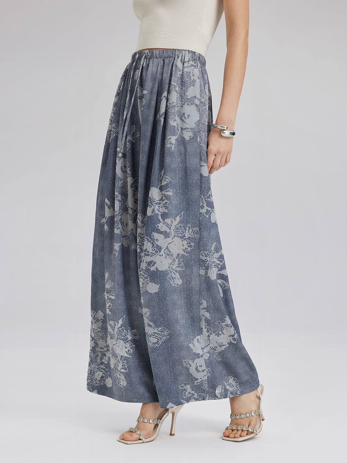 Burnout Floral Drawstring Pants