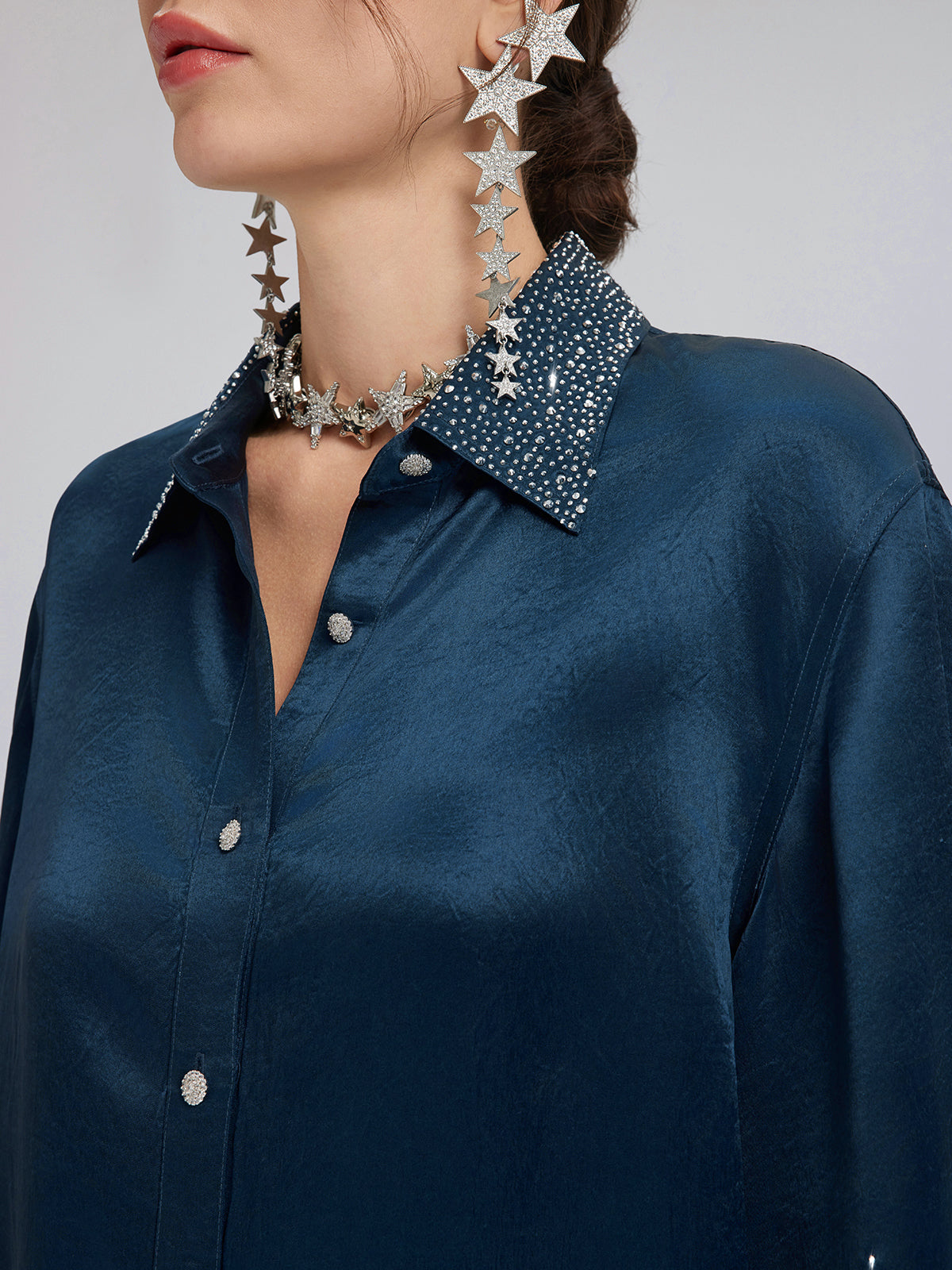 Crystal-Embellished Three-Quarter Sleeve Shirt