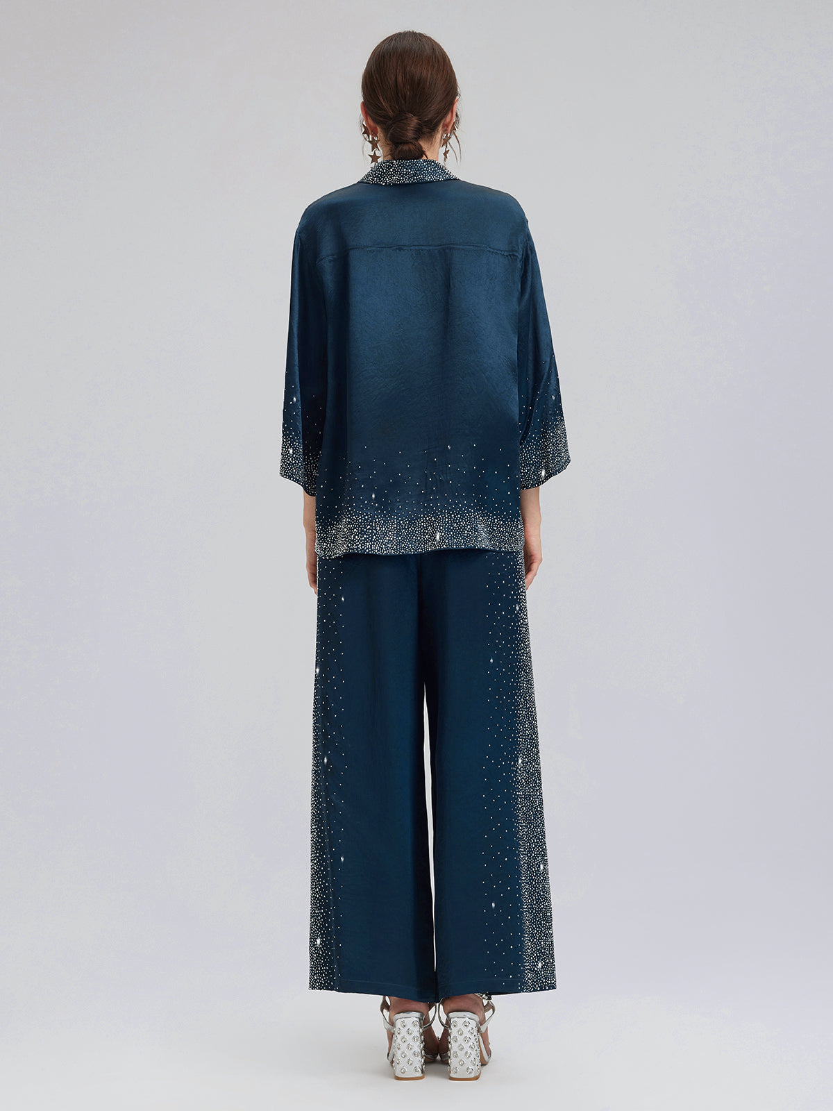 Crystal-Embellished Three-Quarter Sleeve Shirt