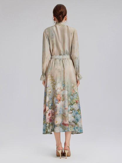 Impressionist Floral Silk Skirt