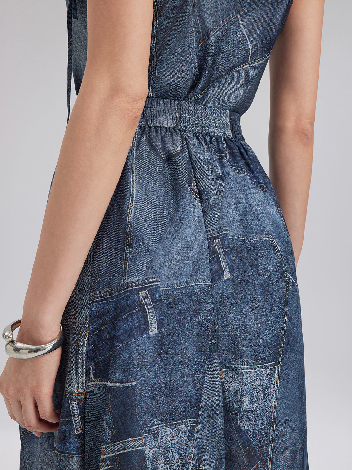 Silk Chiffon Denim-Print Skirt