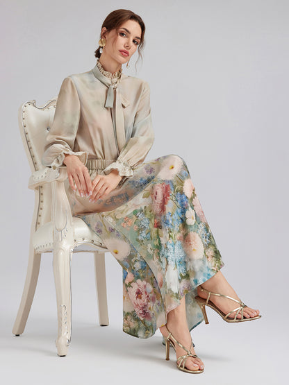 Impressionist Floral Silk Skirt