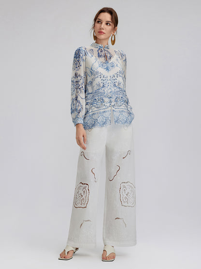 Linen Embroidered Eyelet Vacation Pants