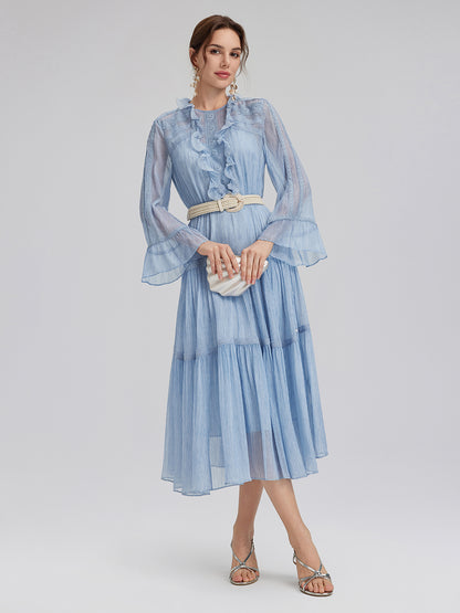 Garment Dyeing Lace Trim Silk Crepe Dress (100% Silk)
