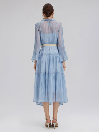 Garment Dyeing Lace Trim Silk Crepe Dress (100% Silk)