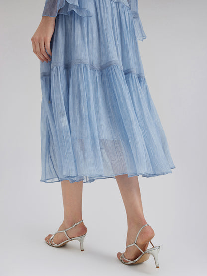 Garment Dyeing Lace Trim Silk Crepe Dress (100% Silk)