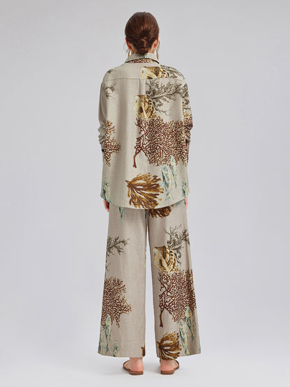 Printed Ramie Long Sleeves Shirt