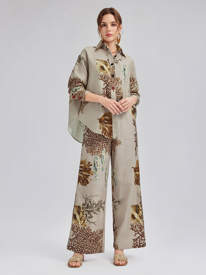 Printed Ramie Long Sleeves Shirt