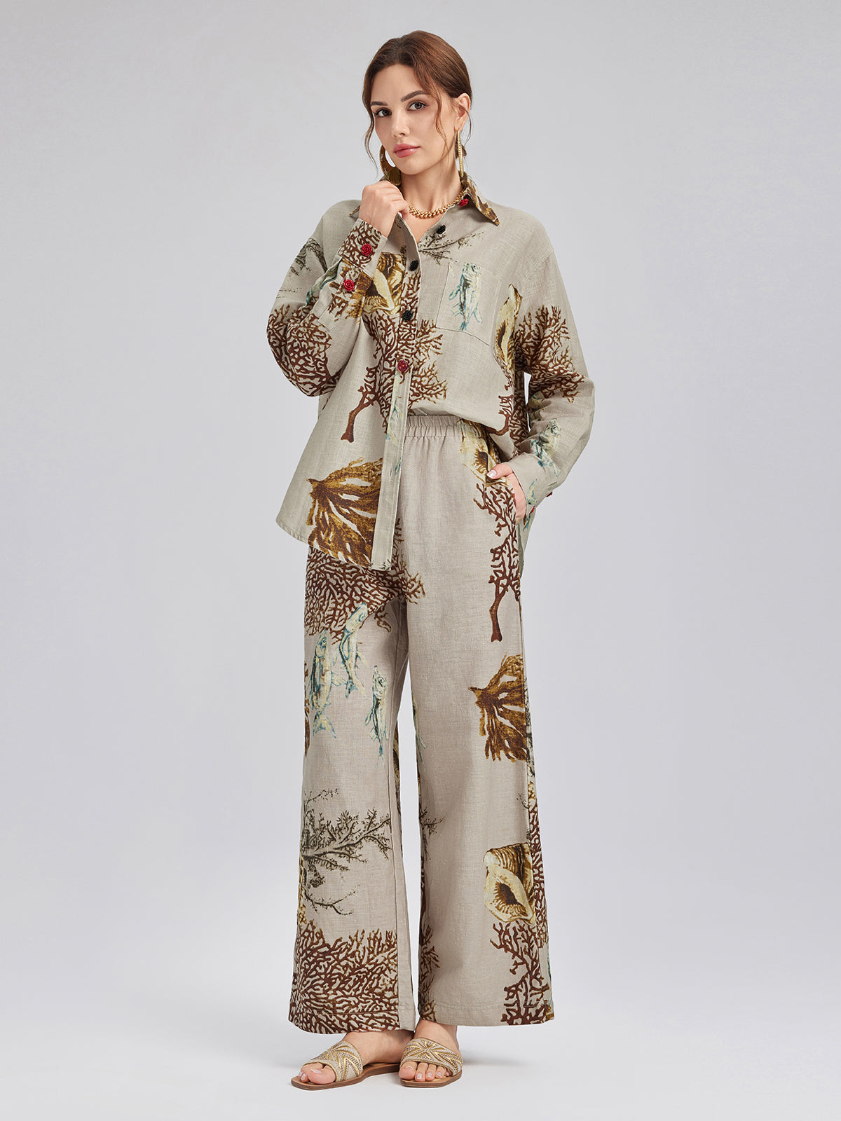 Printed Ramie Long Sleeves Shirt