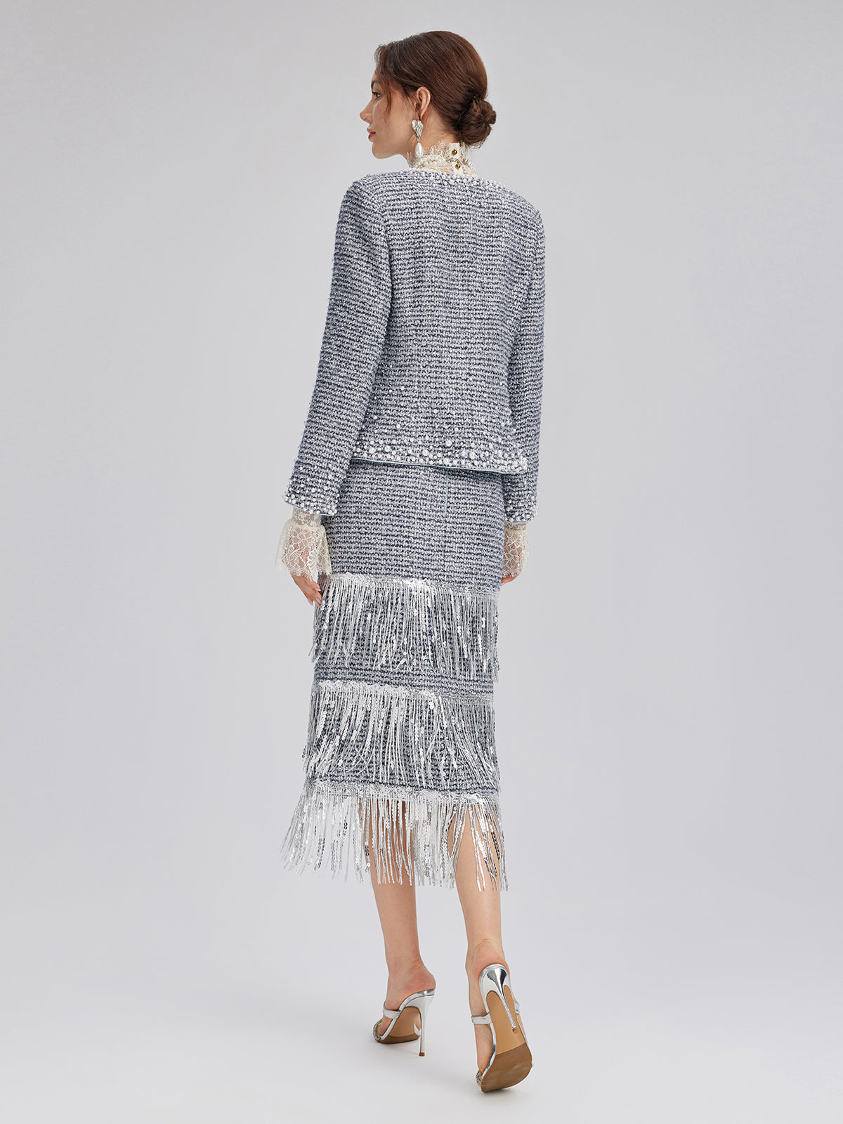 French Sequin Fringe Tweed Skirt