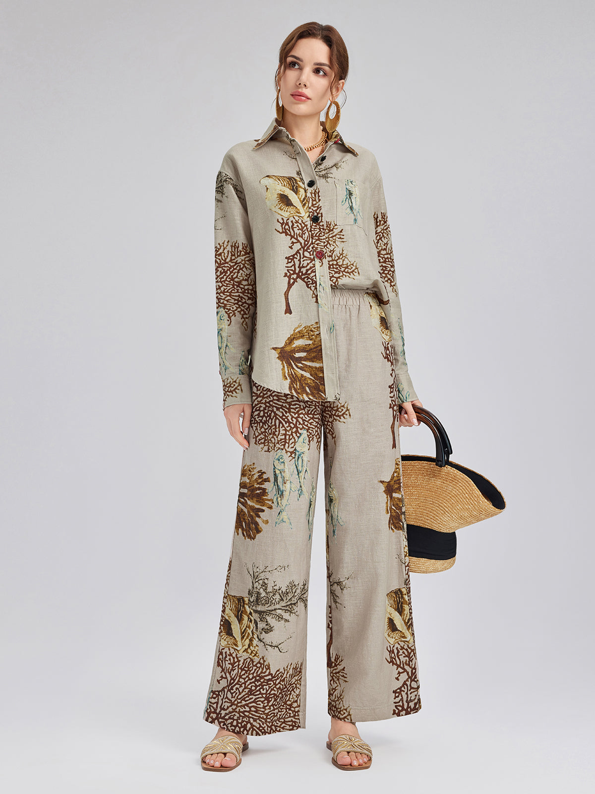 Printed Ramie Long Sleeves Shirt