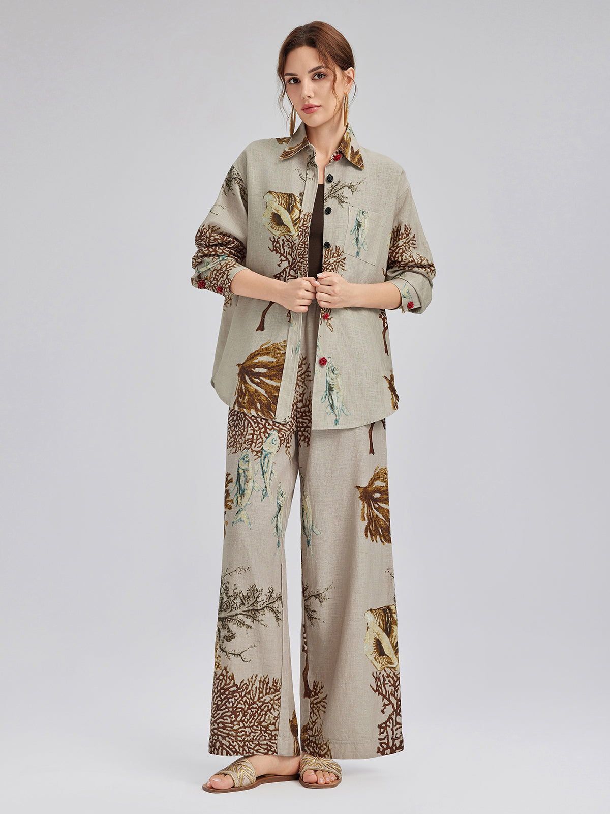 Printed Ramie Long Sleeves Shirt
