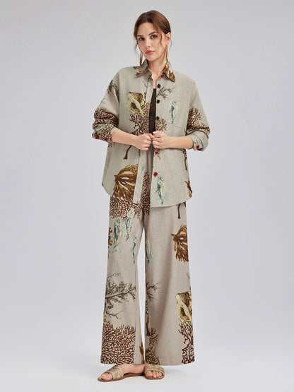 Printed Ramie Long Sleeves Shirt