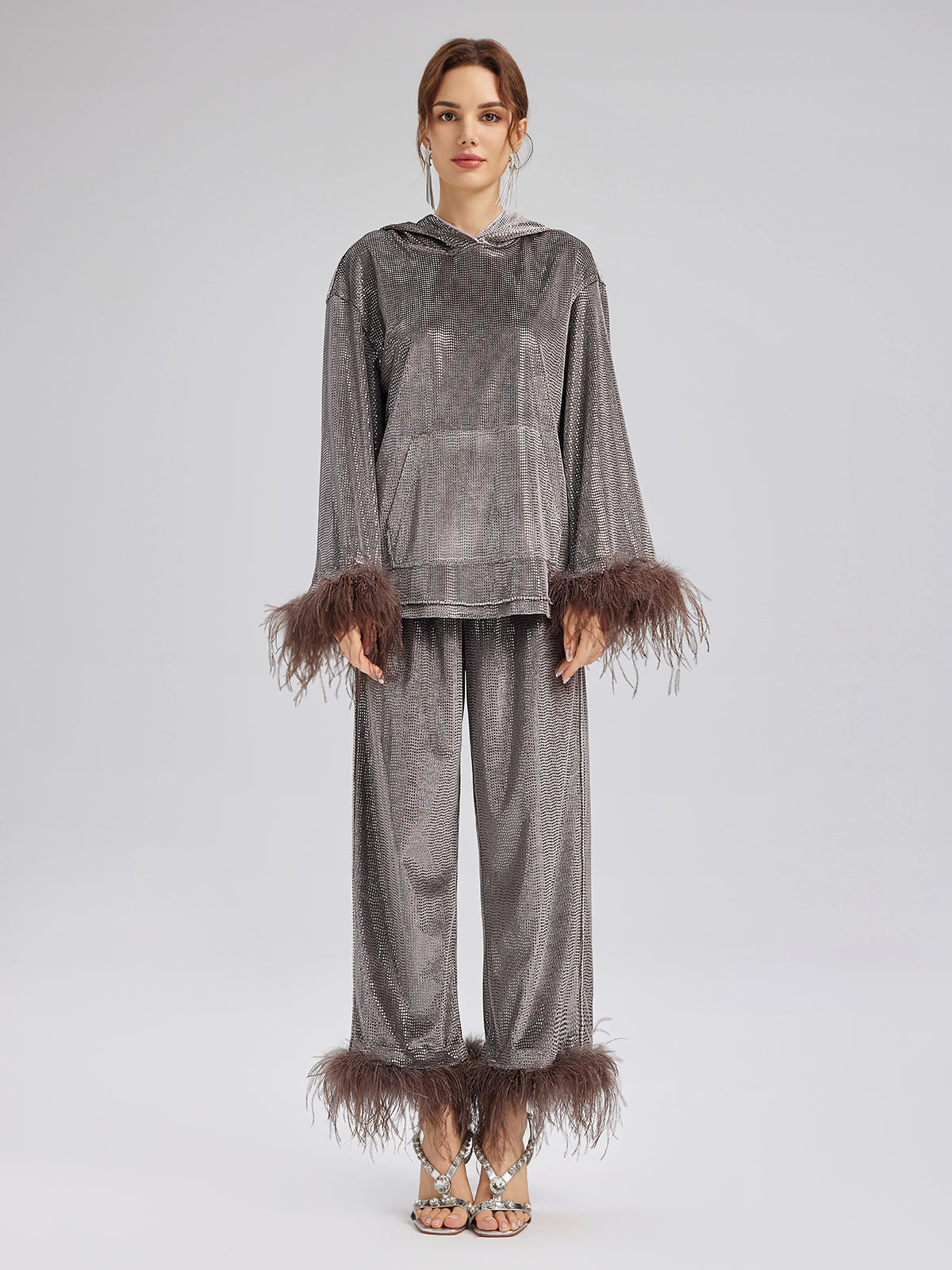 Hand-Sewn Feather Detachable Hoodie