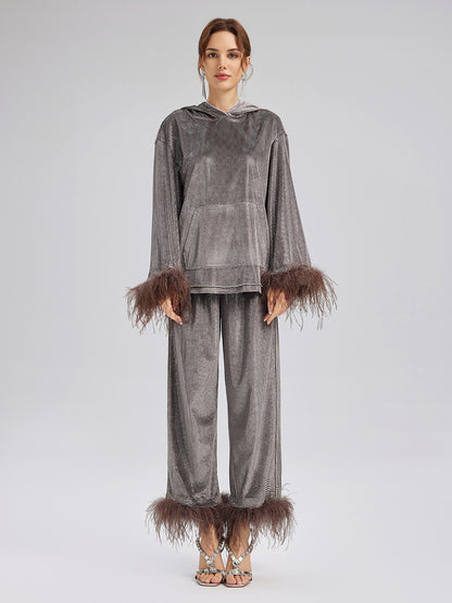 Hand-Sewn Feather Detachable Hoodie