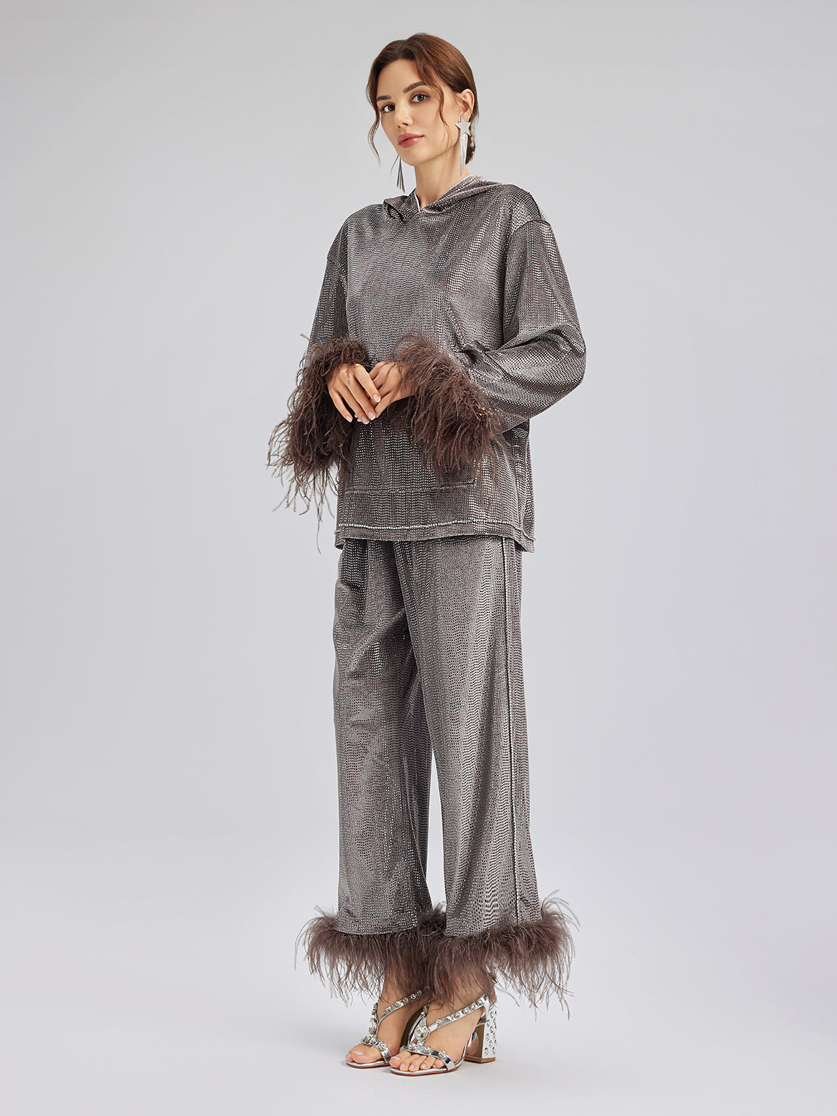 Hand-Sewn Feather Detachable Hoodie