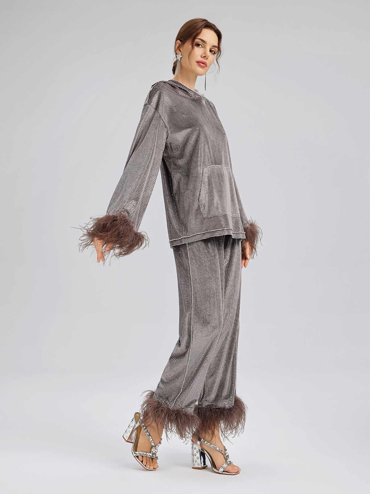 Hand-Sewn Feather Detachable Hoodie