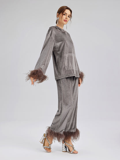 Hand-Sewn Feather Detachable Hoodie