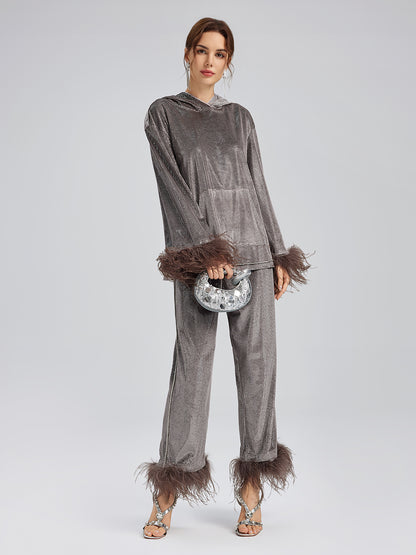 Hand-Sewn Feather Detachable Hoodie