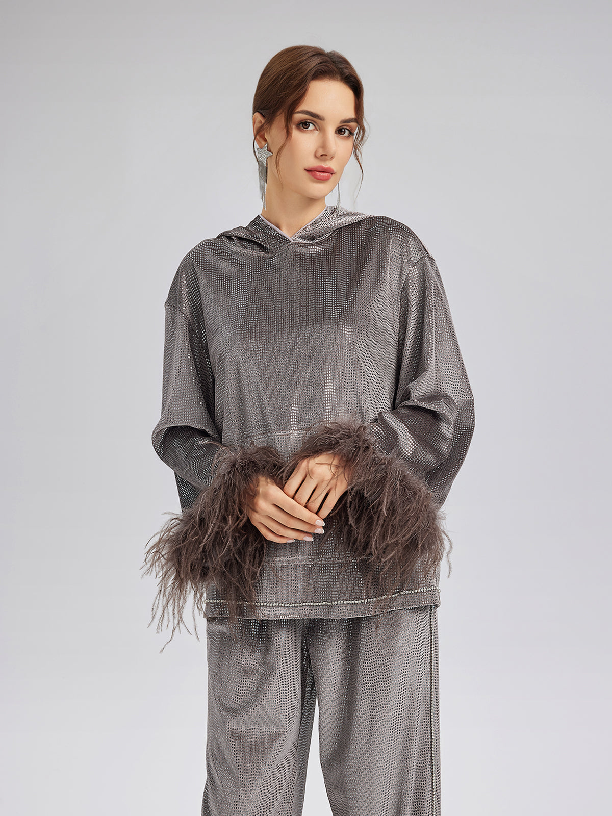 Hand-Sewn Feather Detachable Hoodie
