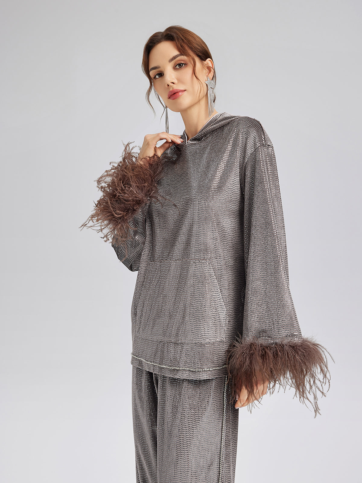 Hand-Sewn Feather Detachable Hoodie