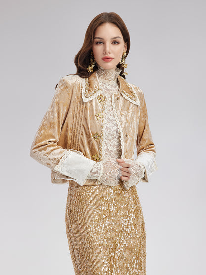 Velvet Lace Trim Short Jacket