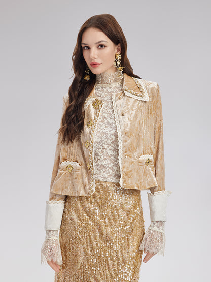 Velvet Lace Trim Short Jacket