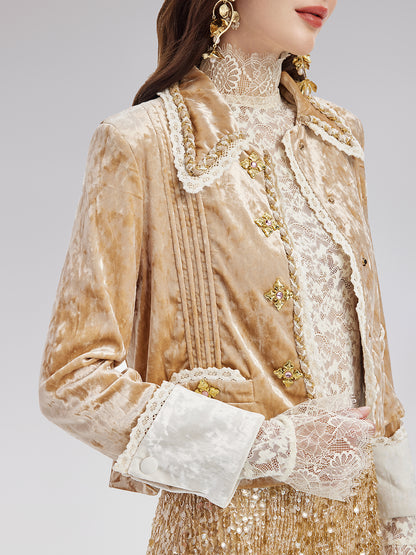 Velvet Lace Trim Short Jacket