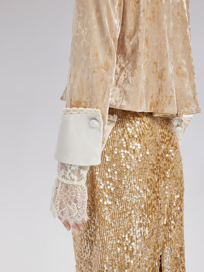 Velvet Lace Trim Short Jacket