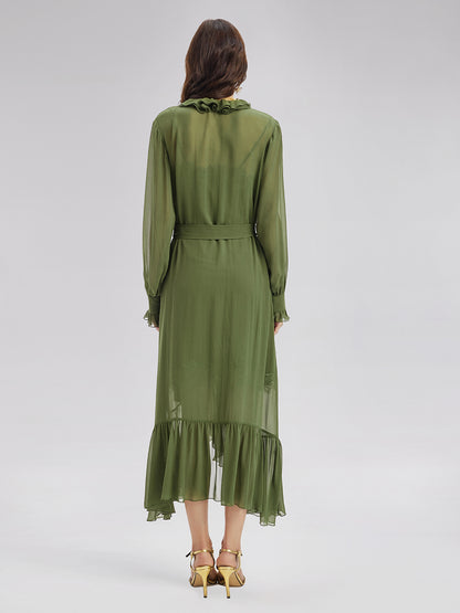 Silk Ruffle Hem Maxi Dress with Lace Cami