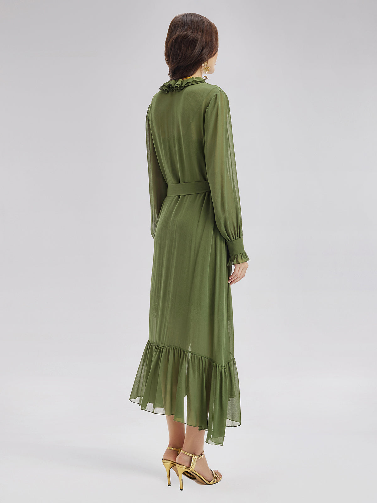 Silk Ruffle Hem Maxi Dress with Lace Cami