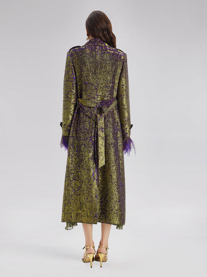 Two-Tone Sequin Ostrich Feather Trench Coat