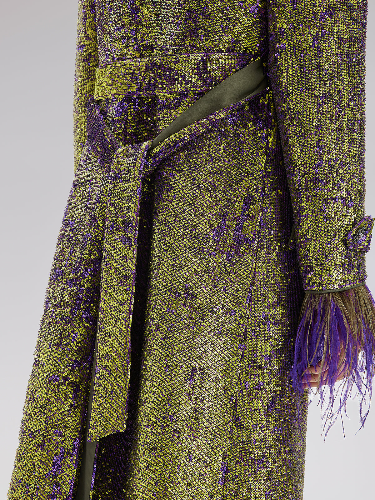 Two-Tone Sequin Ostrich Feather Trench Coat