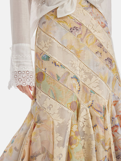 Hand-Embroidered Lace Long Sleeve Blouse
