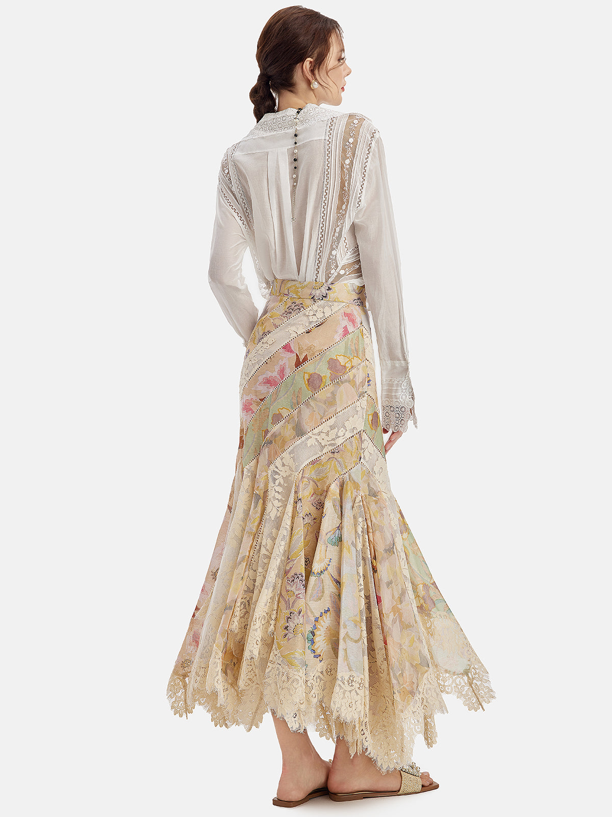 Hand-Embroidered Lace Long Sleeve Blouse
