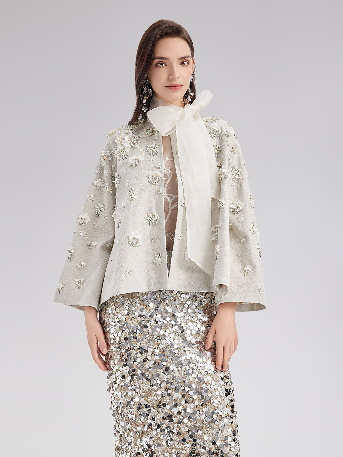 Hand-Embroidered Linen Cape Coat