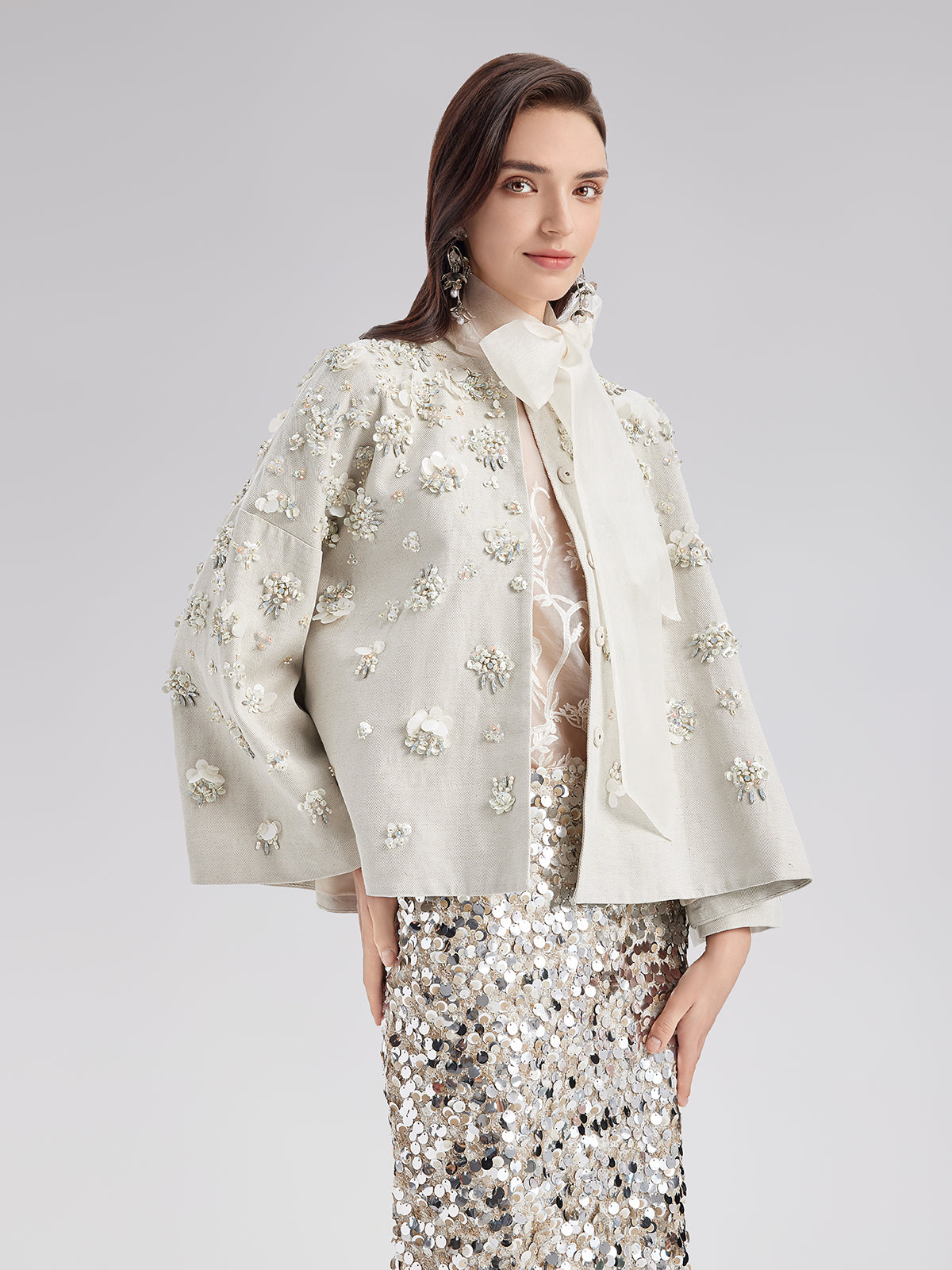 Hand-Embroidered Linen Cape Coat