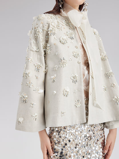 Hand-Embroidered Linen Cape Coat