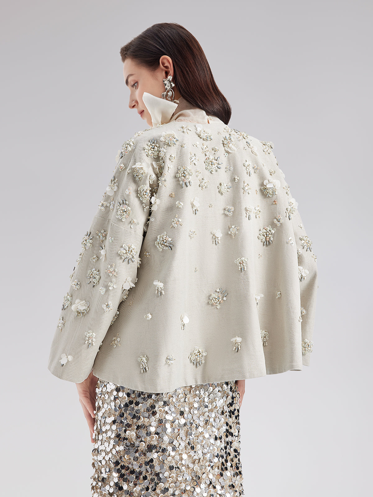 Hand-Embroidered Linen Cape Coat