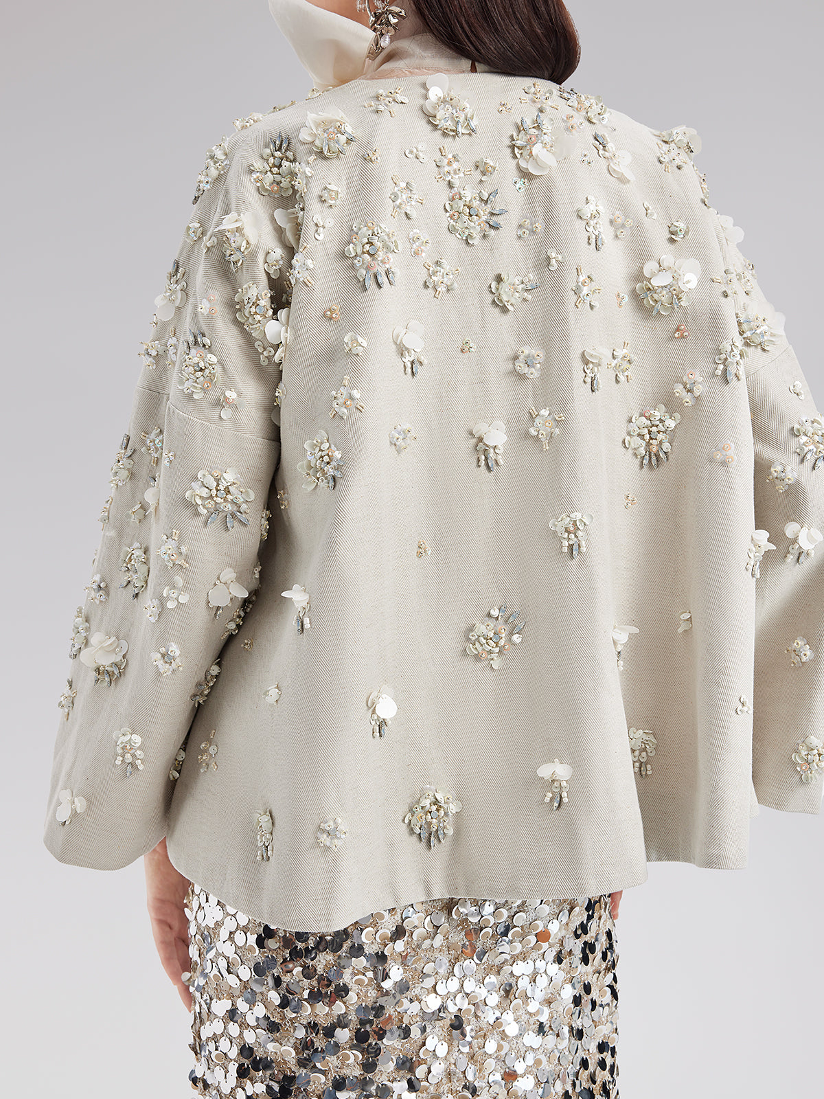 Hand-Embroidered Linen Cape Coat