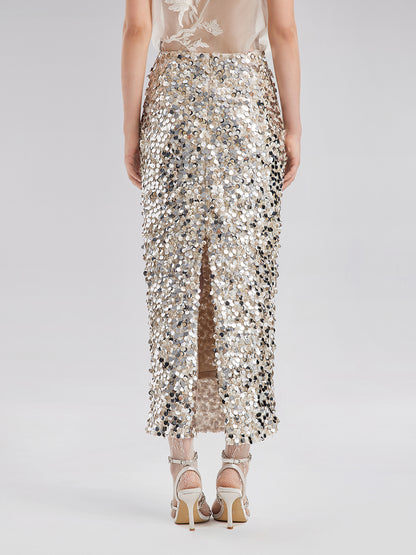 Sequin Embellished Stretch Skirt